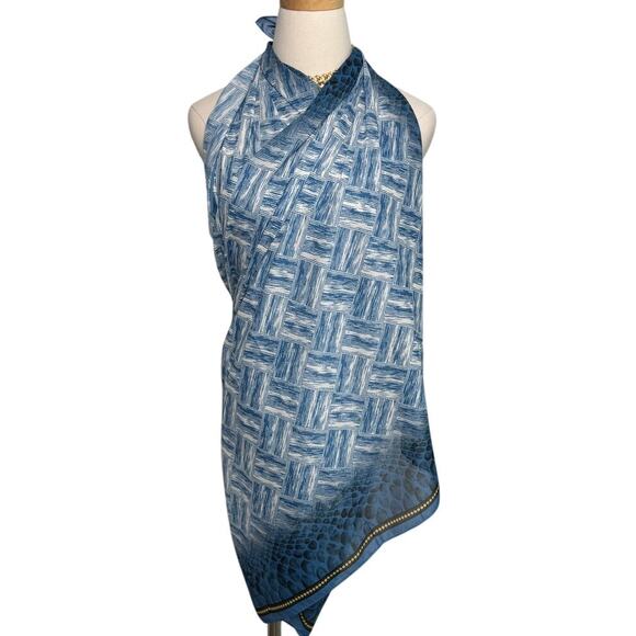 19v69 Italia XL chiffon scarf wrap pareo sarong snake print blue yellow 34 x 76" - Picture 5 of 9
